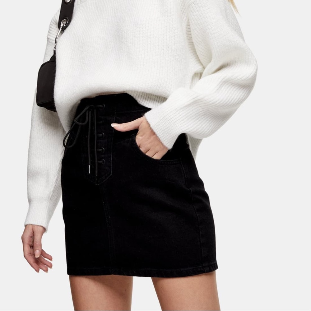 Lace-Up Denim Miniskirt